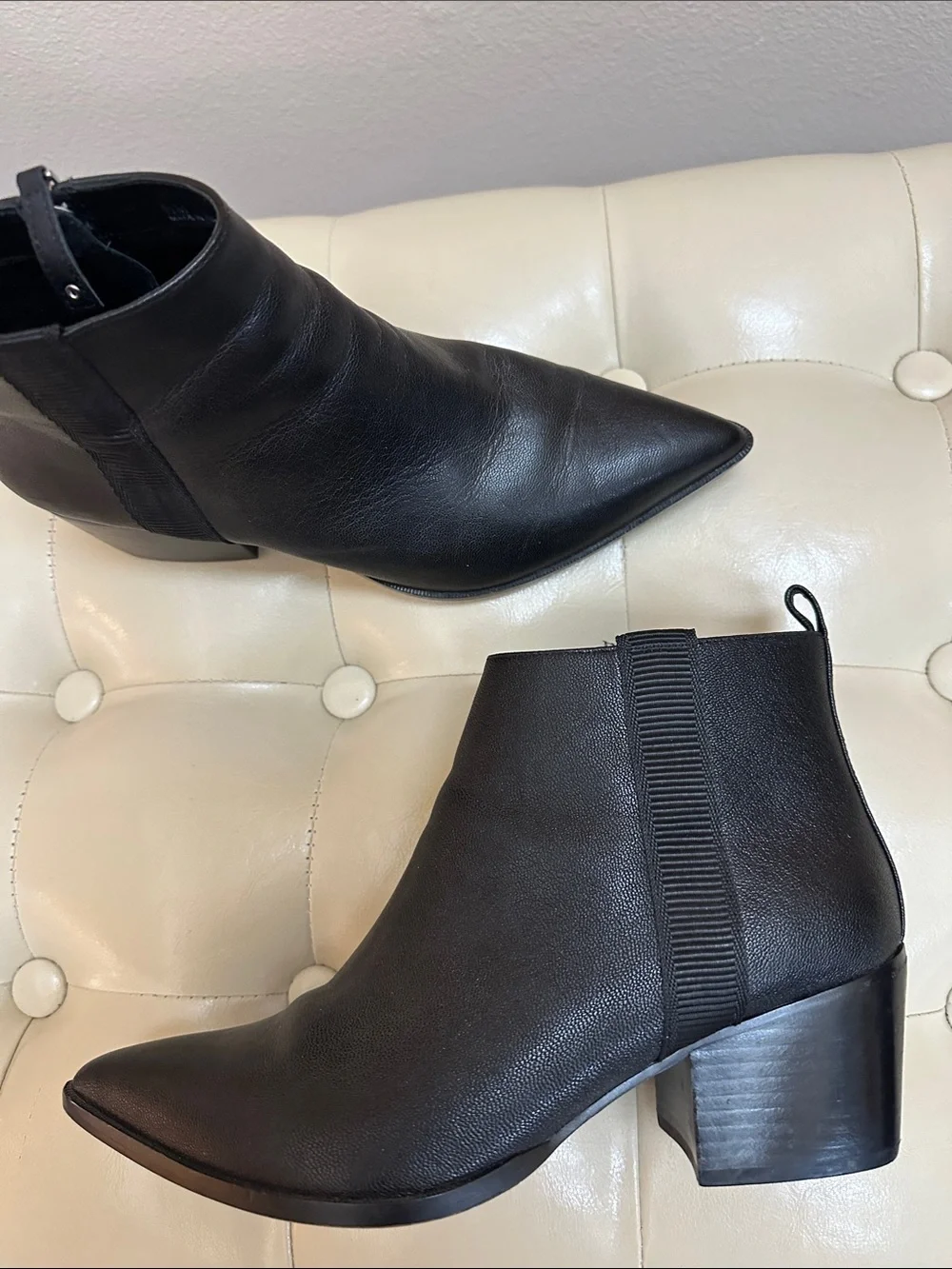 Paolo Black Leather Ankle Booties, Block heel
